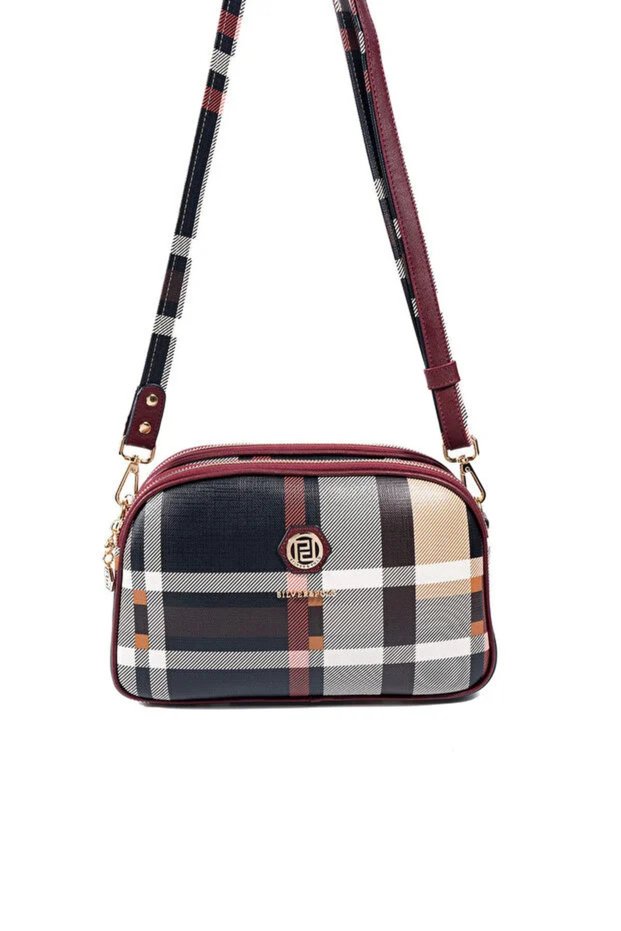 Black - Burgundy Plaid Women's Crossbody Bag Sp745