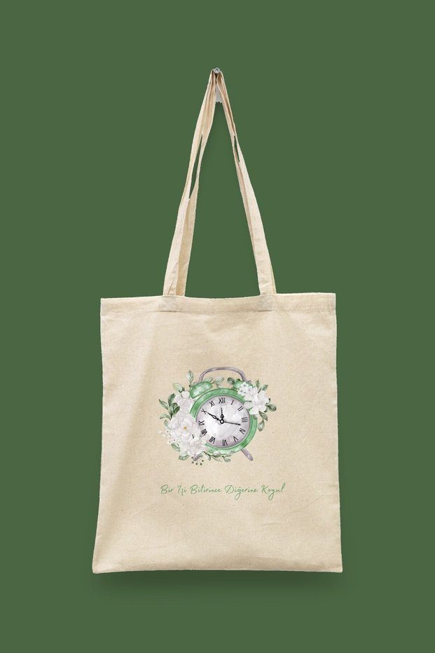 When One Task Is Done, Put It on Another (with Clock) Islamic Series Tote Bag Printed Cloth Bag