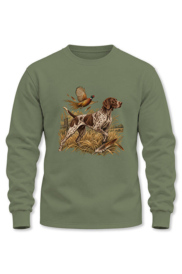 Pointer Nature Themed Crew Neck Long Sleeve 3 Thread Threaded Hunter Sweatshirt