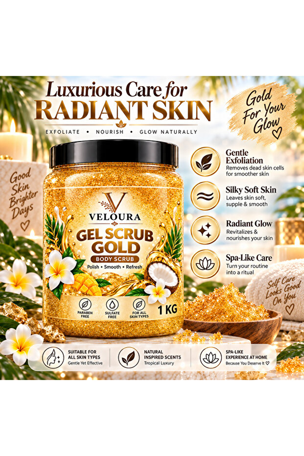 GOLD GEL SCRUB 1KG – LUXURIOUS EXFOLIATING BODY SCRUB FOR HANDS, FEET & BODY