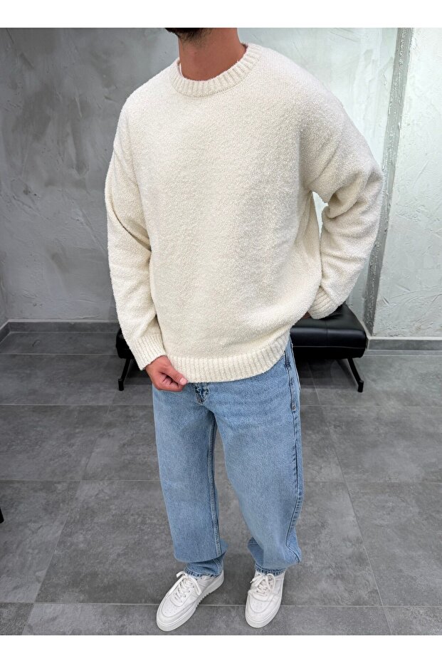 Basic Crew Neck Trendy Ecru Sweater