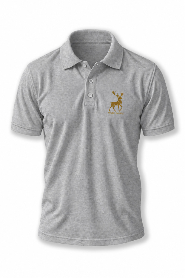 Polo Collar T-Shirt Minimalist Nature Deer Print Buttoned