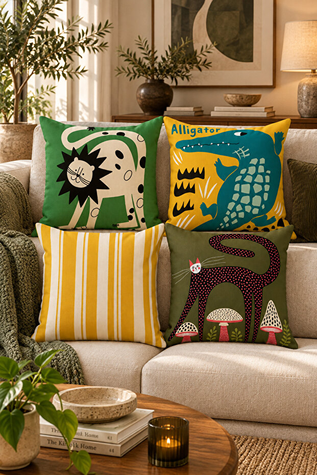 Double-Sided Printed 4-Piece Throw Pillow Cover 6Eld11