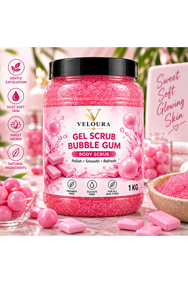 BUBBLE GUM GEL SCRUB 1KG – SWEET & REFRESHING EXFOLIATING BODY SCRUB FOR HANDS, FEET & BODY