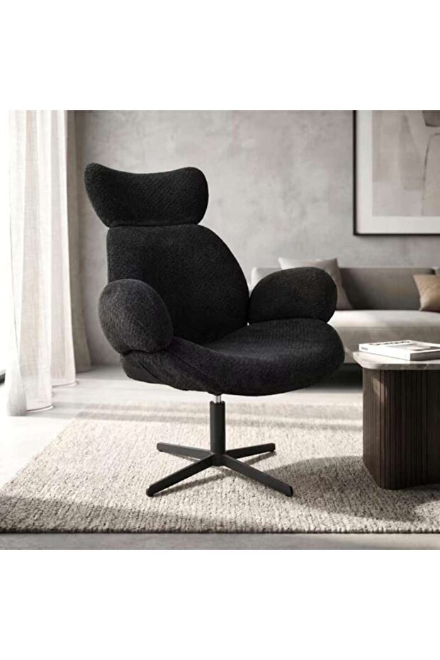 BREDON ACCENT CHAIR FABRIC WITH SWIVEL - BLACK