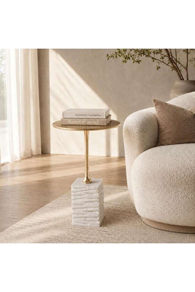 ELROD ACCENT TABLE MARBLE - GOLD & WHITE
