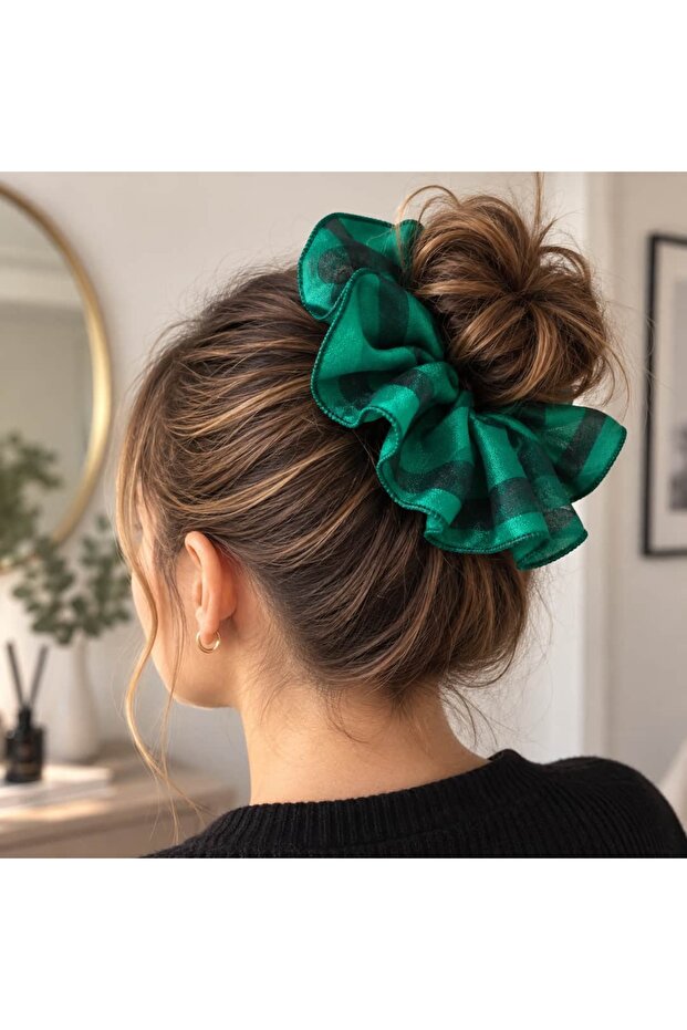 Ribbon Detailed Taffeta and Tulle Large Scrunchie Hair Tie – 14 cm