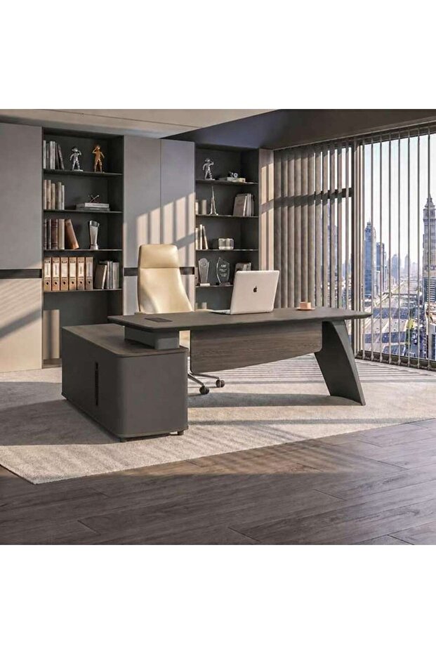 GEKKO OFFICE DESK RIGHT SIDE RETURN 200CM - DARK OAK & MIDDLE GREY