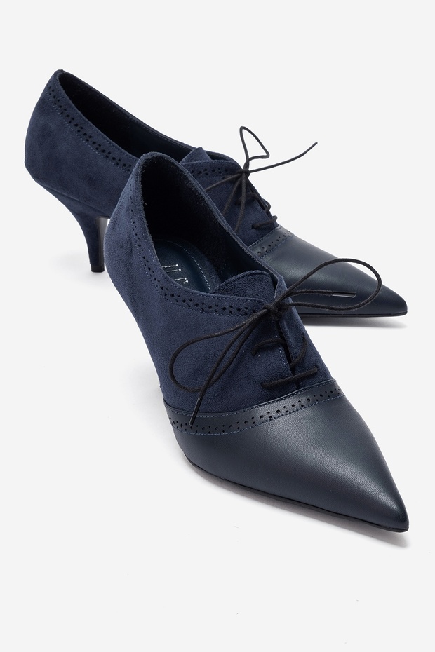 Medley Navy Blue Suede Navy Blue Leather Lace-Up Women's Heeled Shoes