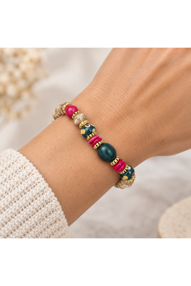 Colorful Beaded Elastic Bracelet – Stylish Women's Accessory with Ethnic Patterns