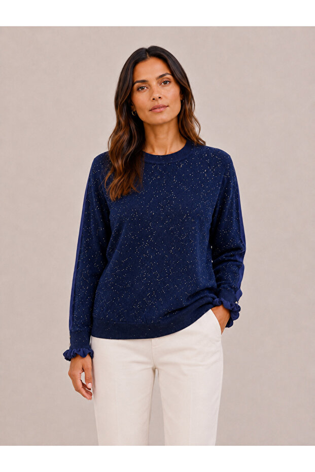 Women's Round Neck Sparkling Knit Sweater 27K12308-22