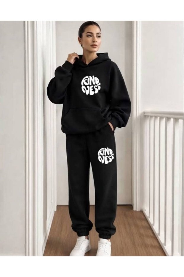 Unisex Street Style Letter Printed Top and Bottom Hooded Tracksuit Set