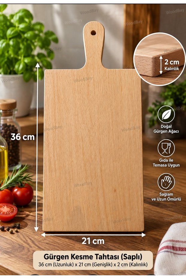 Cutting Board / Hornbeam Wood Cutting Board with One-Piece Handle 36X22X2