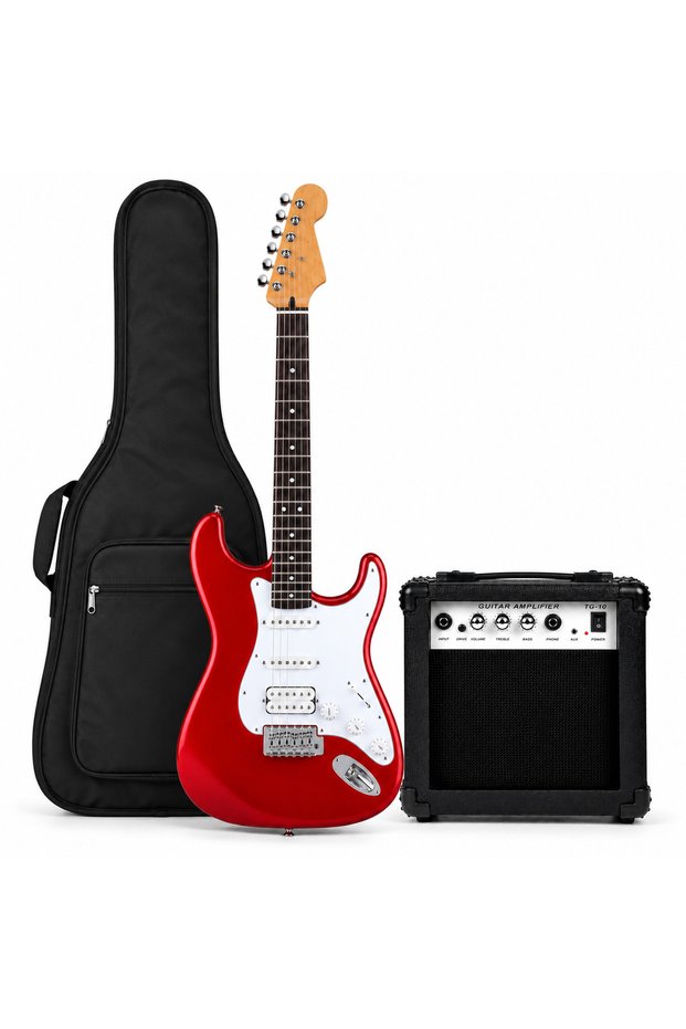 Electric Guitar Starter Kit, 6 String HSS Electric Guitar with TG-10 Practice Amplifier, Double-Cutaway Beginner Guitar for Students, Adults & Music Lessons, Red