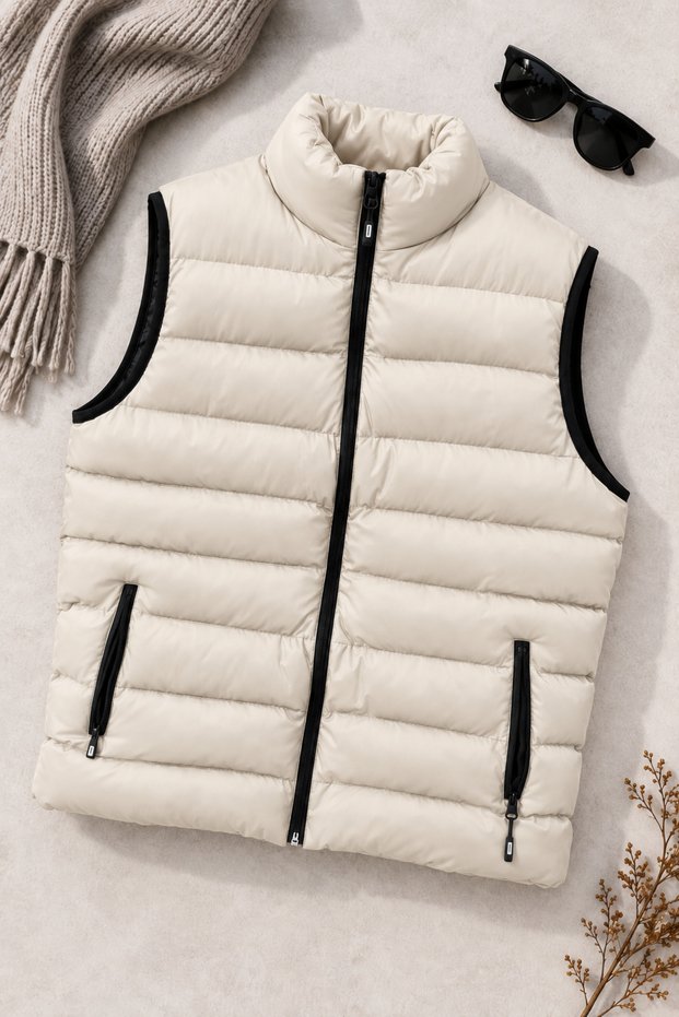 High Collar Zippered Quilted Inflatable Vest