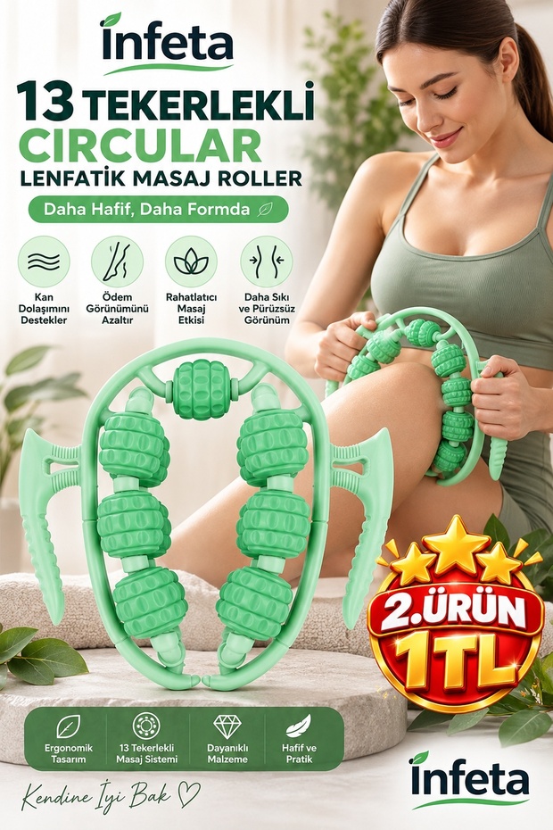 13-Wheel Green Lymphatic Drainage Massage Roller Leg Arm Back Body Massager