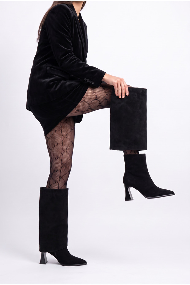 Women's Special Detachable Design Short Boots Striped Heeled Pointed Toe Zippered Women's Boots Short Boots