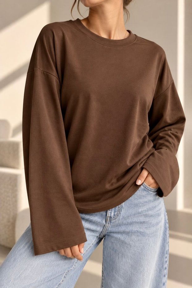 Women's Modal Oversize Crew Neck Sweatshirt - Brown Zg3535