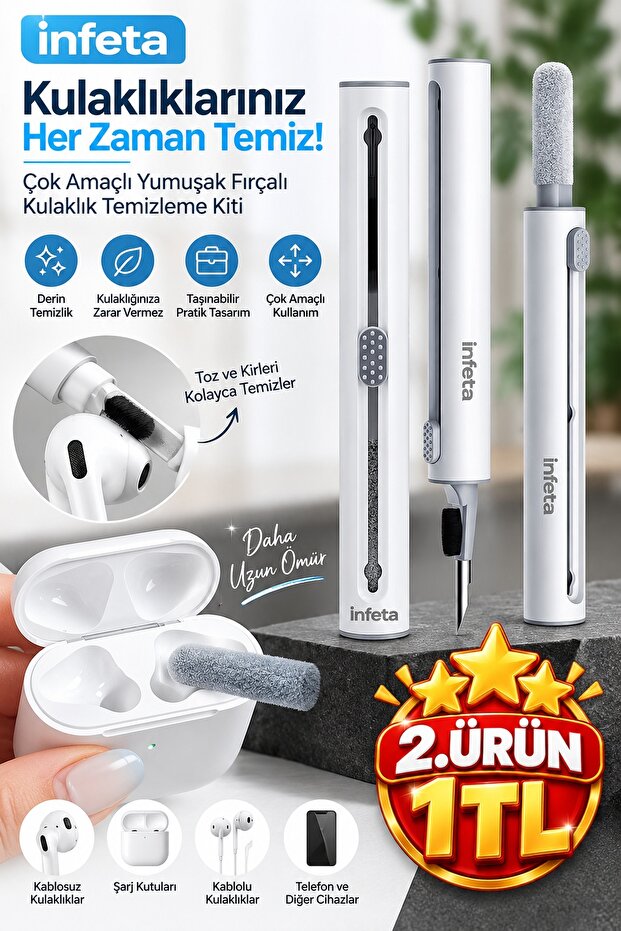 White Multi-Purpose Wireless Earbuds Cleaning Pen Cleaning Tool with Soft Brush