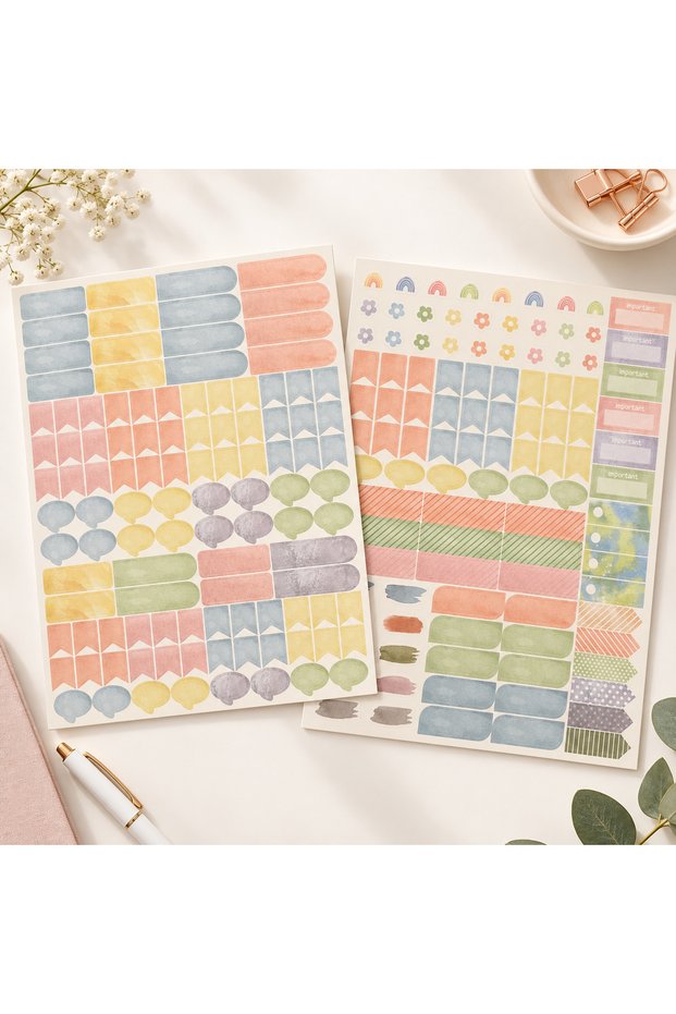Pastel Planner and Agenda Sticker Set – 2 Sheets of Colorful Stickers