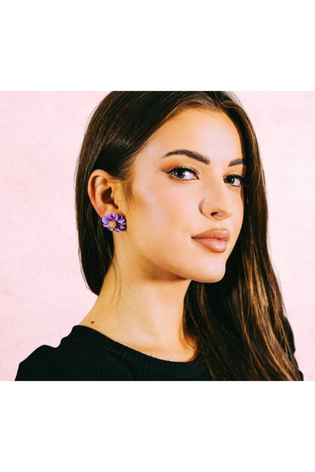 Purple Daisy Flower Stud Earrings - Vintage Cute Non-Tarnish Anti-Allergic Fade-Resistant Stylish Gift New Season Trend Women's Earrings
