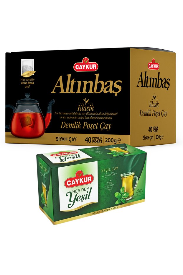 Herdem Melisalı Green Tea and Altınbaş 40-Pack Teapot Tea Bag Package