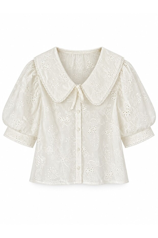 Sylvie Fisto Embroidered Baby Collar Shirt Women's Ecru