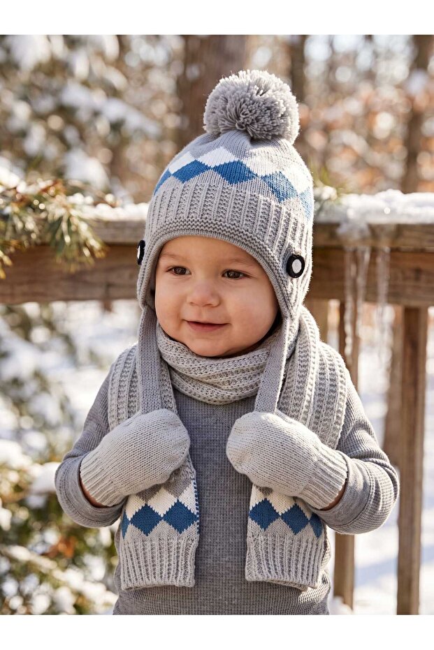 Kitti 0-12 Months Baby Boy & Child Fleece Scarf, Beanie, Gloves 3-Piece Set