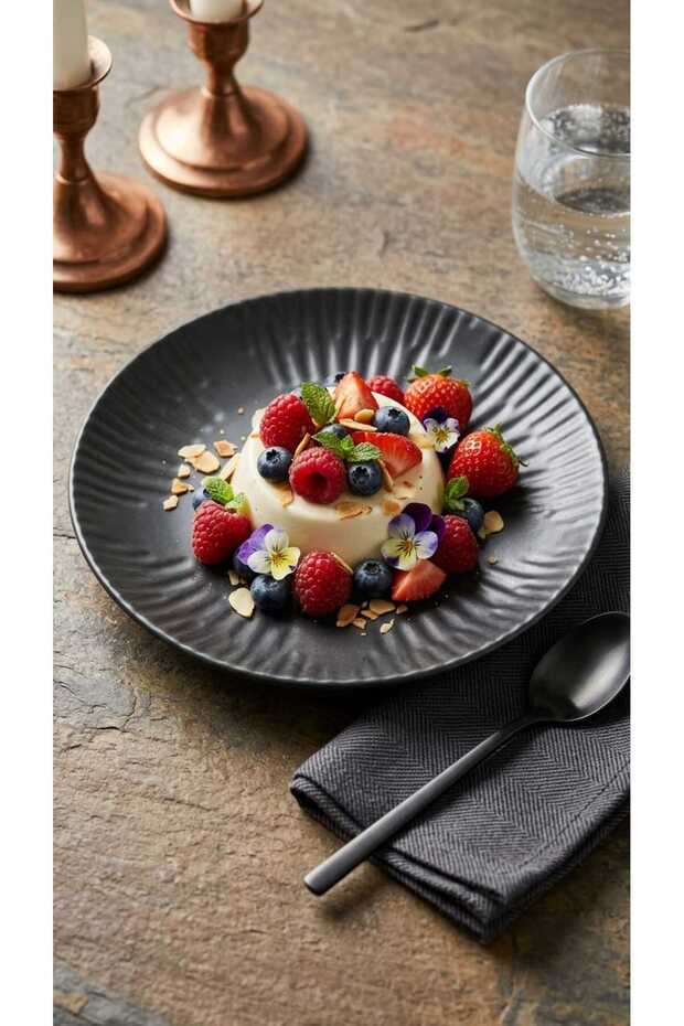 Matte Black Fluted Porcelain Cake Plate Modern Presentation Plate Luxury Glassware Set Dessert