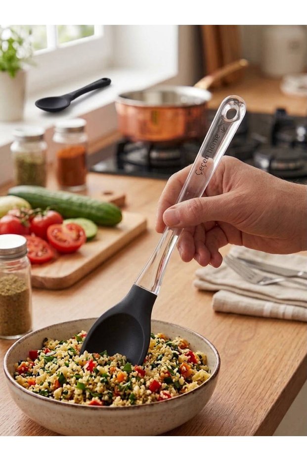 (1 Pc) Luxury Transparent Crystal Handle Silicone Serving Spoon Heat Resistant Non-Stick Non-Scratch Kitchen Food Serving Spoon Ladle Set Ergonomic Design Dowry Kitchen Utensils with White Silicone Tip