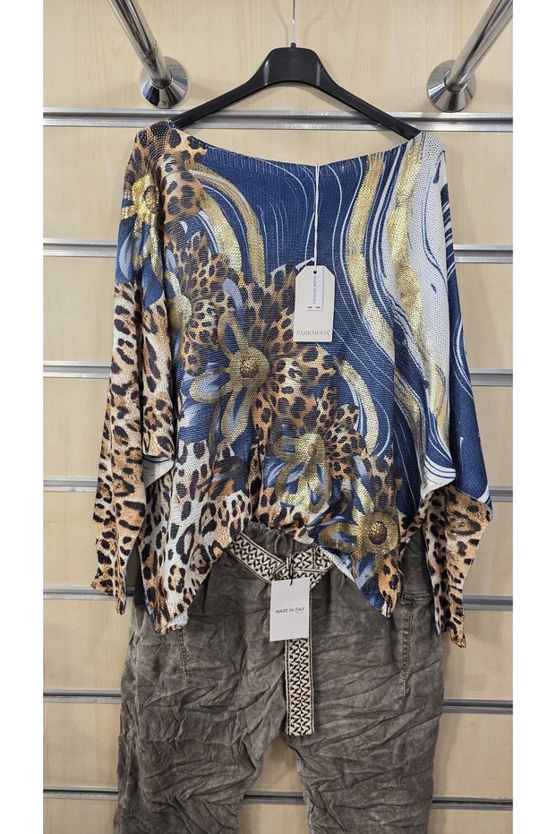 Italian Mercerized Blouse with Gilded Leopard Pattern