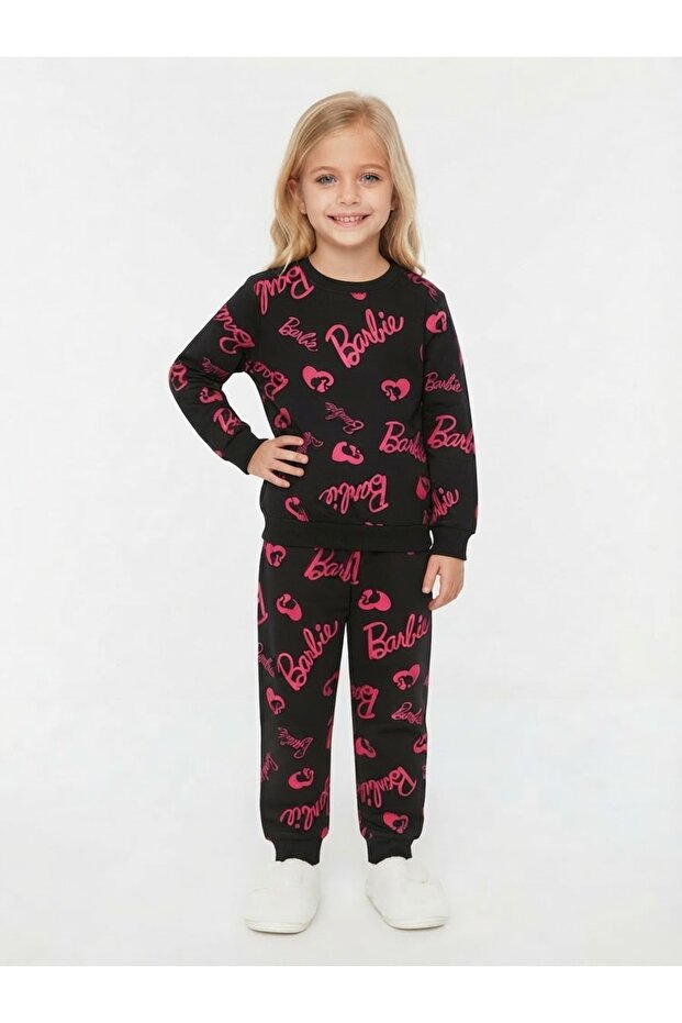 Girl's Tracksuit Set with 2 Thread Patterned Top and Bottom Set