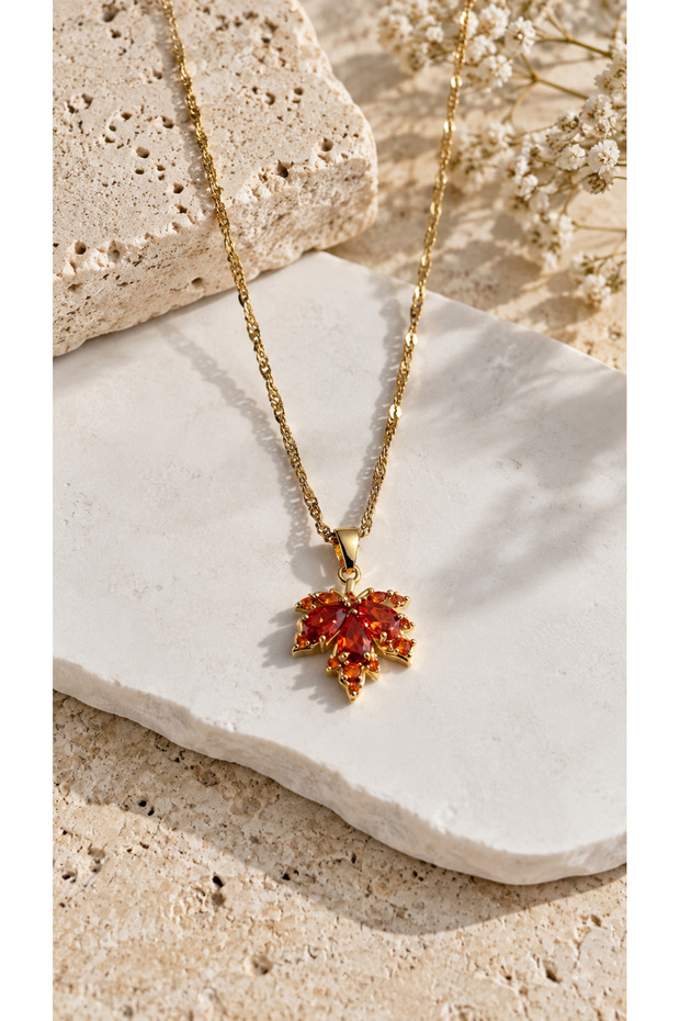 Autumn Leaf Orange Stone Elegant Women's Necklace