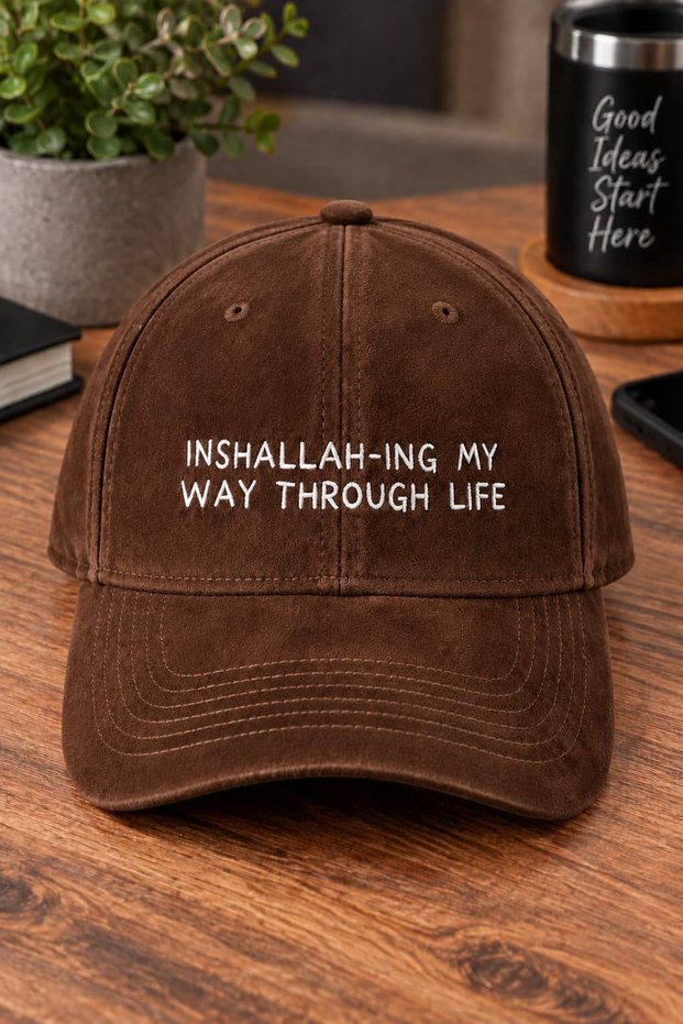 Inshallah-Ing My Way through Life Embroidered Suede Hat Unisex | Gothic Design Baseball Cap | Adjustable