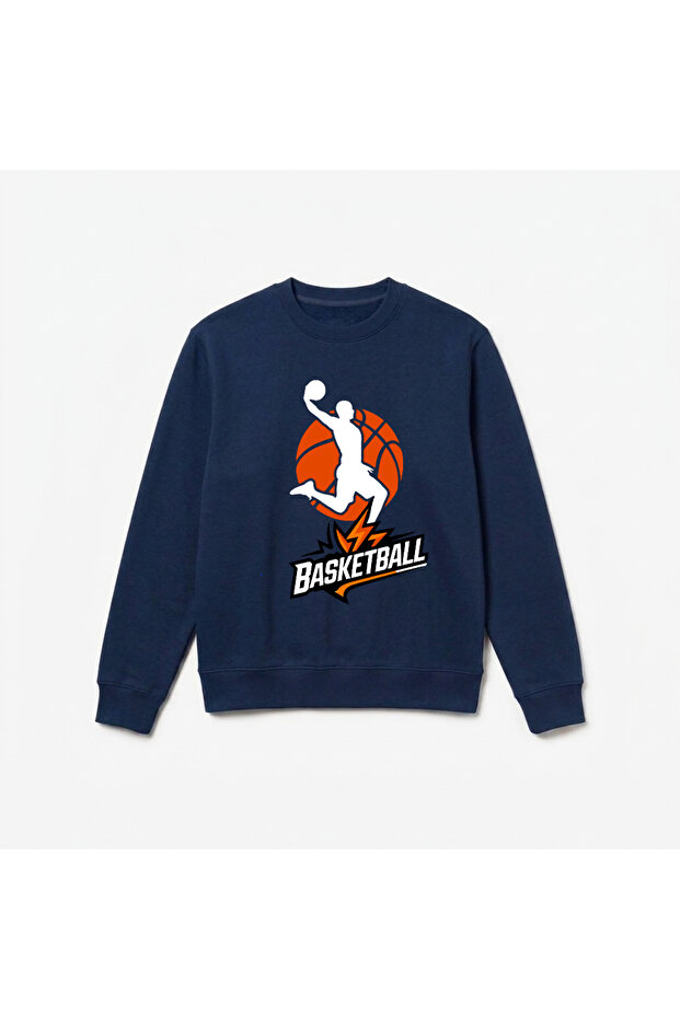 Basketball print premium crew neck long sleeve sweatshirt