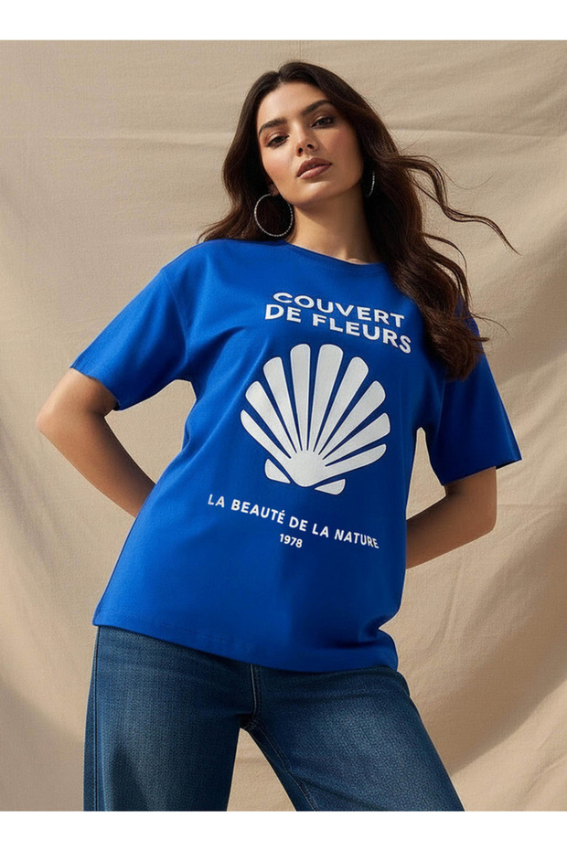 Oversized Cotton T-shirt with Slogan Print
