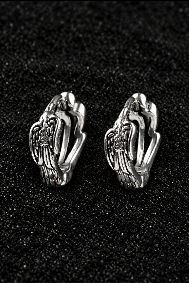 Mod Pattern Steel Locking Hoop Earrings
