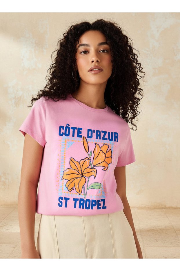 Regular Fit Cotton T-shirt with Typographic Print