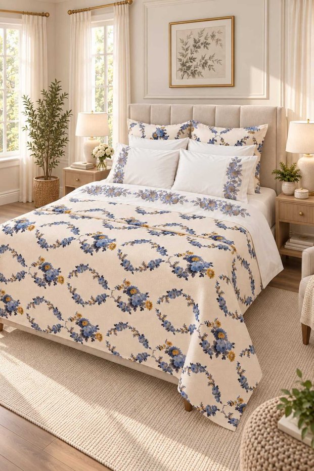 Efsun Cross-Stitch Embroidered Pique 100% Cotton 9-Piece Double Luxury Pique & Duvet Cover Set