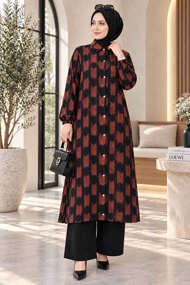 Shirt Collar with Buttons All Over, Oversize Textured Tunic
