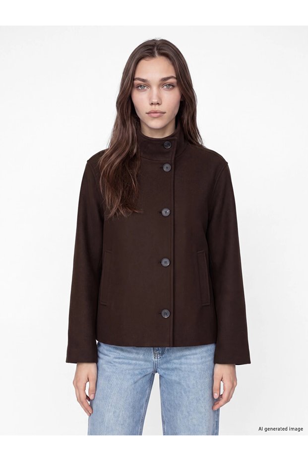 Brown Stand Collar Oversize Women's Cashmere Coat