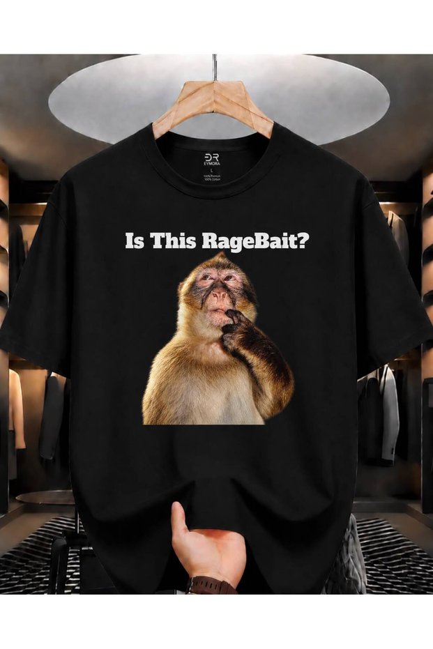 Is This Ragebait? Thinking Monkey Printed Black Unisex T-Shirt – Funny Meme and Internet Humor Design Casual Tee Shirt