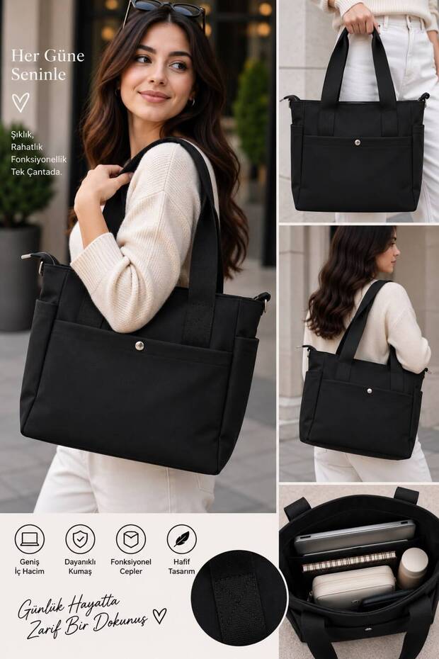 Women's Tote Bag Large Capacity Multi-Pocket Waterproof Shopper with Column Strap