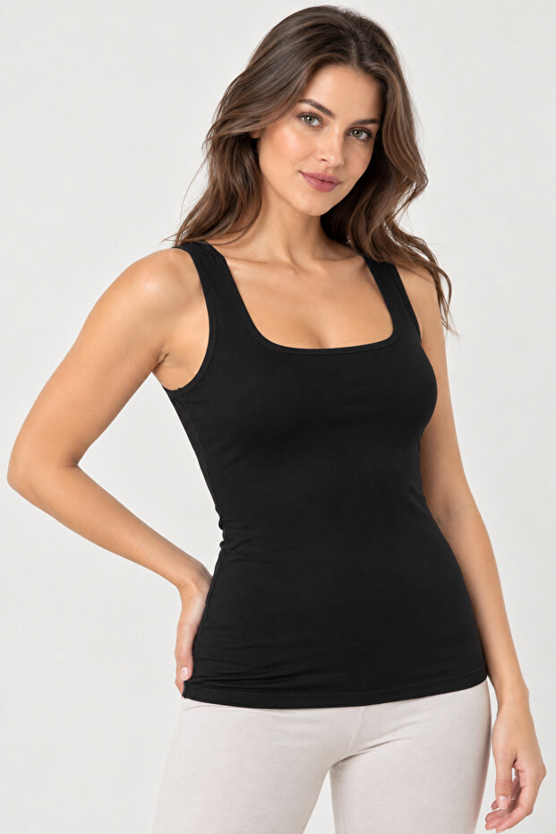 Women's 95% Cotton Square Neck Thick Strap Basic Tank Top - Flexible Soft Everyday Undergarment