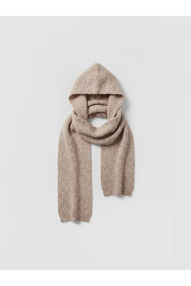 Beige Women's Knitwear Hooded Scarf