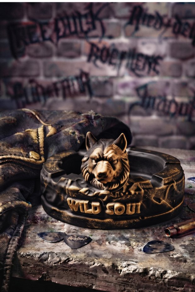 Black Gold, Wolf, Ashtray, Handmade Object, Decorative Ashtray, Design Ashtray, Gift Object, Men's Gift, Office Decoration, Father's Day Special, Gift for Wife, Gift for Lover, Car Ashtray