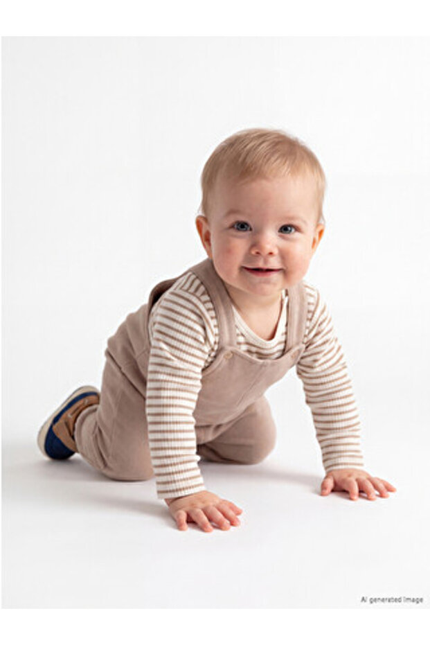 Ecru Baby Boy Salopet and Bodysuit