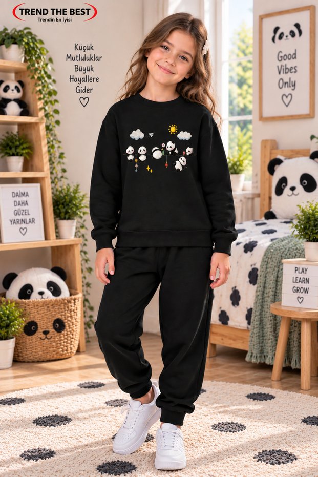Winter Unisex Black Tracksuit, Black Sweat Top and Bottom Set