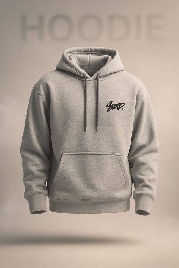 Gray Melange Unisex Oversize 3-Yarn Hooded Sweatshirt with Kangaroo Pocket and Adjustable Drawstring, Chest Logo