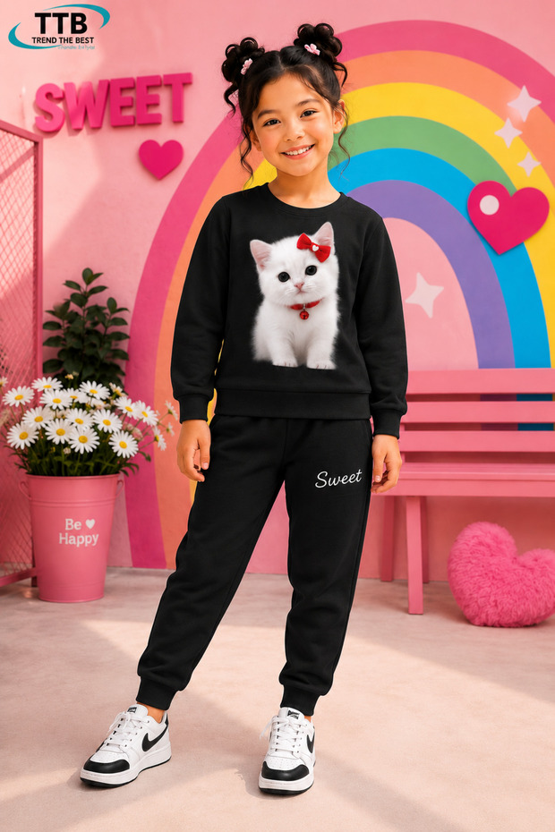 Winter Unisex Black Tracksuit, Black Sweat Top and Bottom Set